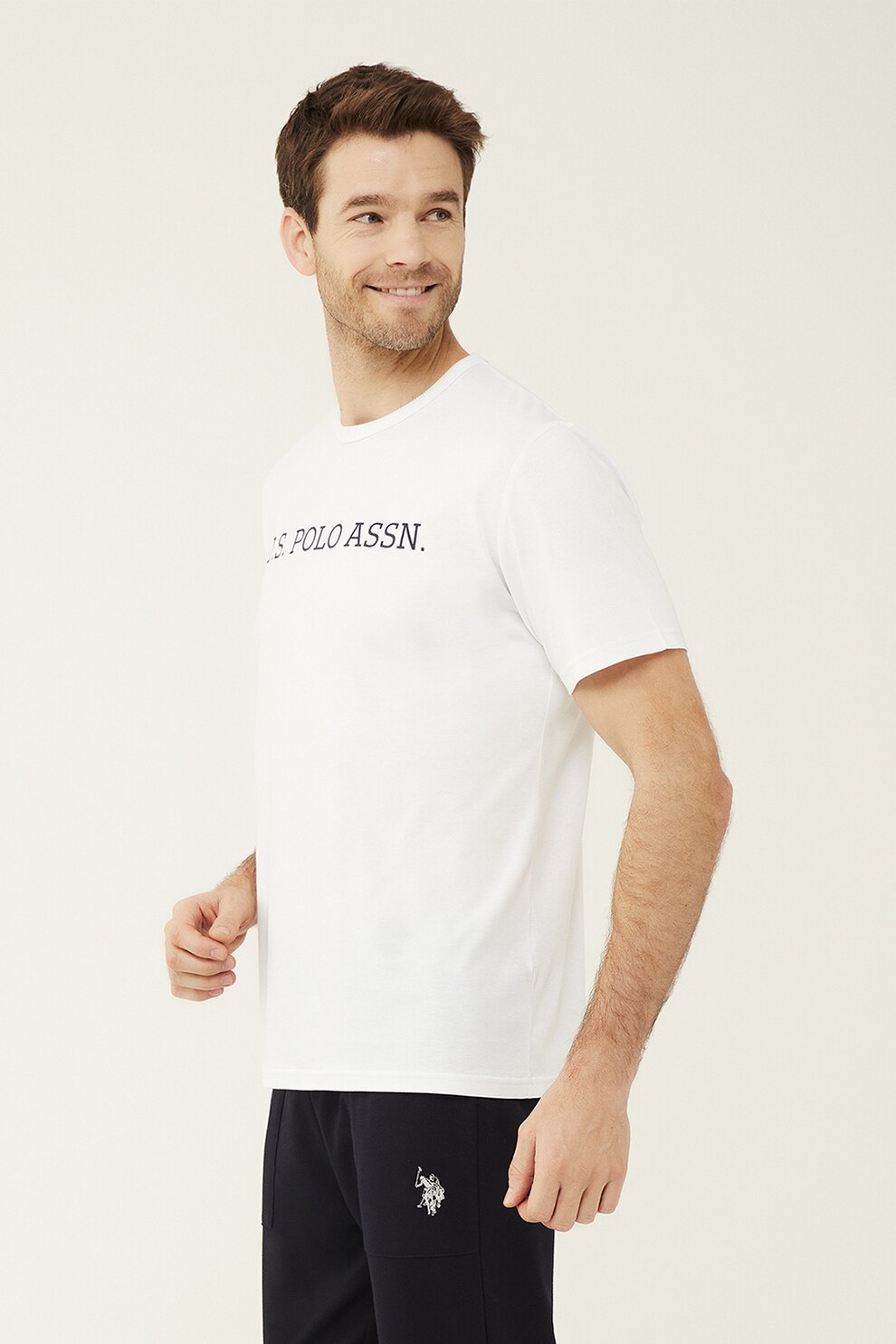 U.S. Polo Assn., Tricou de pijama cu imprimeu logo, Alb