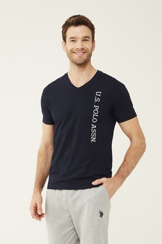 U.S. Polo Assn., Tricou de pijama cu decolteu in V, Bleumarin U.S. Polo Assn., Tricou de pijama cu decolteu in V, Bleumarin