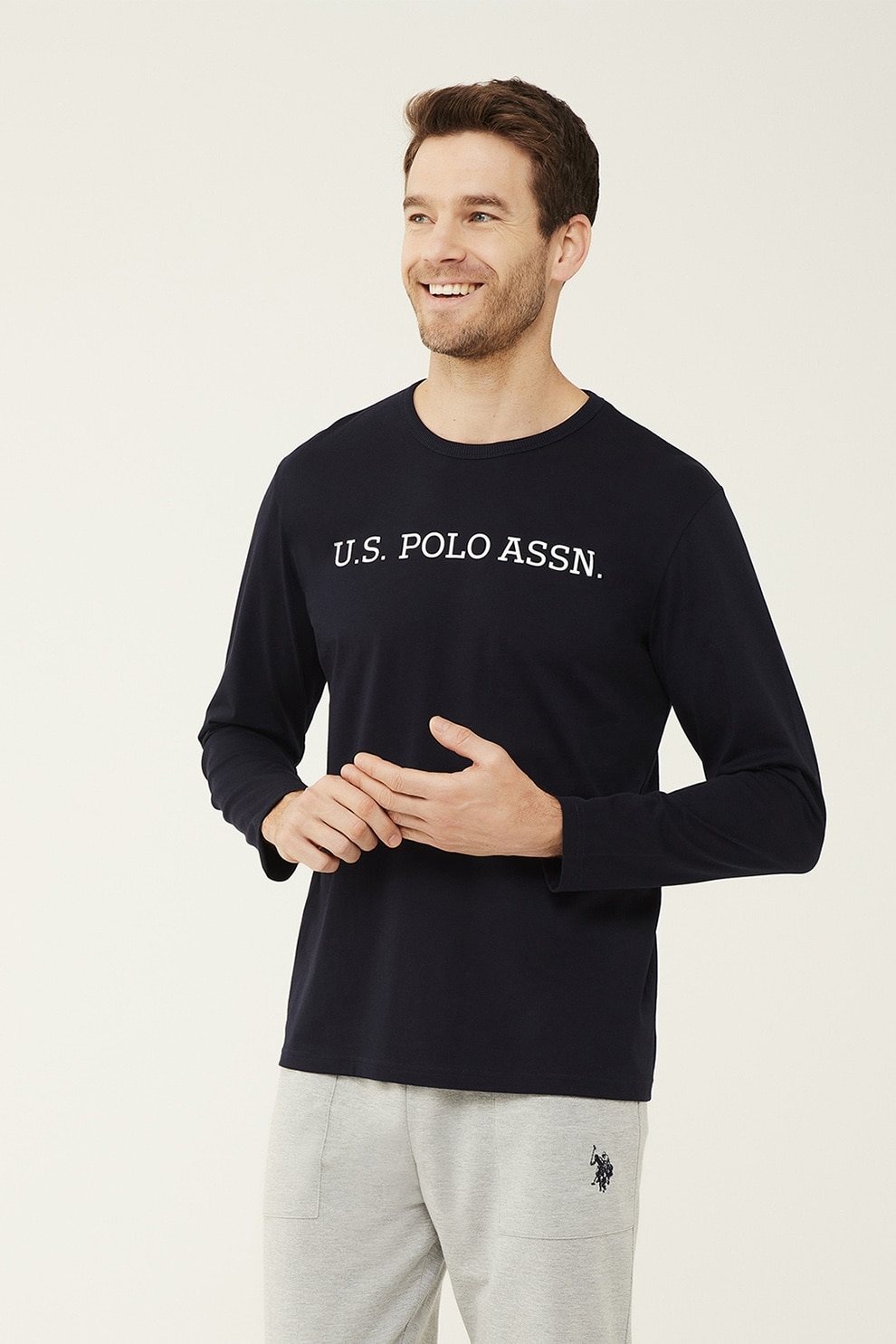 U.S. Polo Assn., Bluza de pijama cu logo, Bleumarin, XL