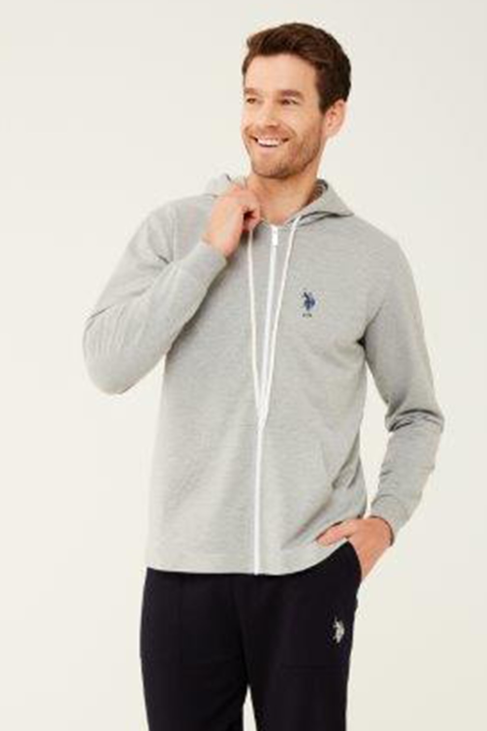 U.S. Polo Assn., Hanorac de casa cu snur, Gri melange