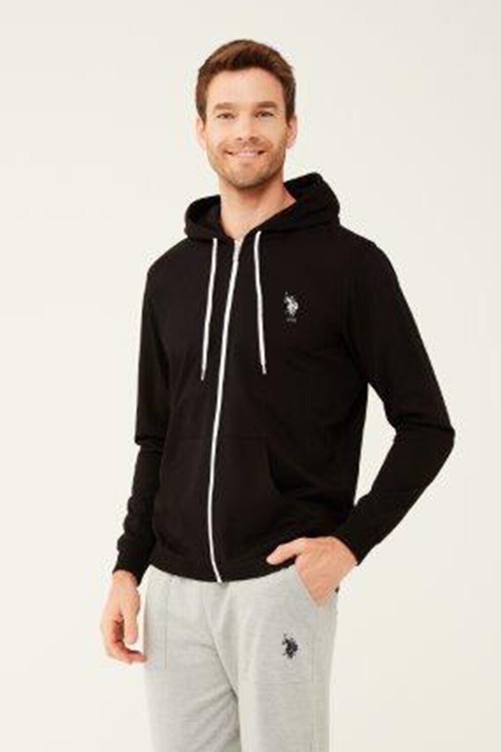 U.S. Polo Assn., Hanorac de casa cu snur, Negru