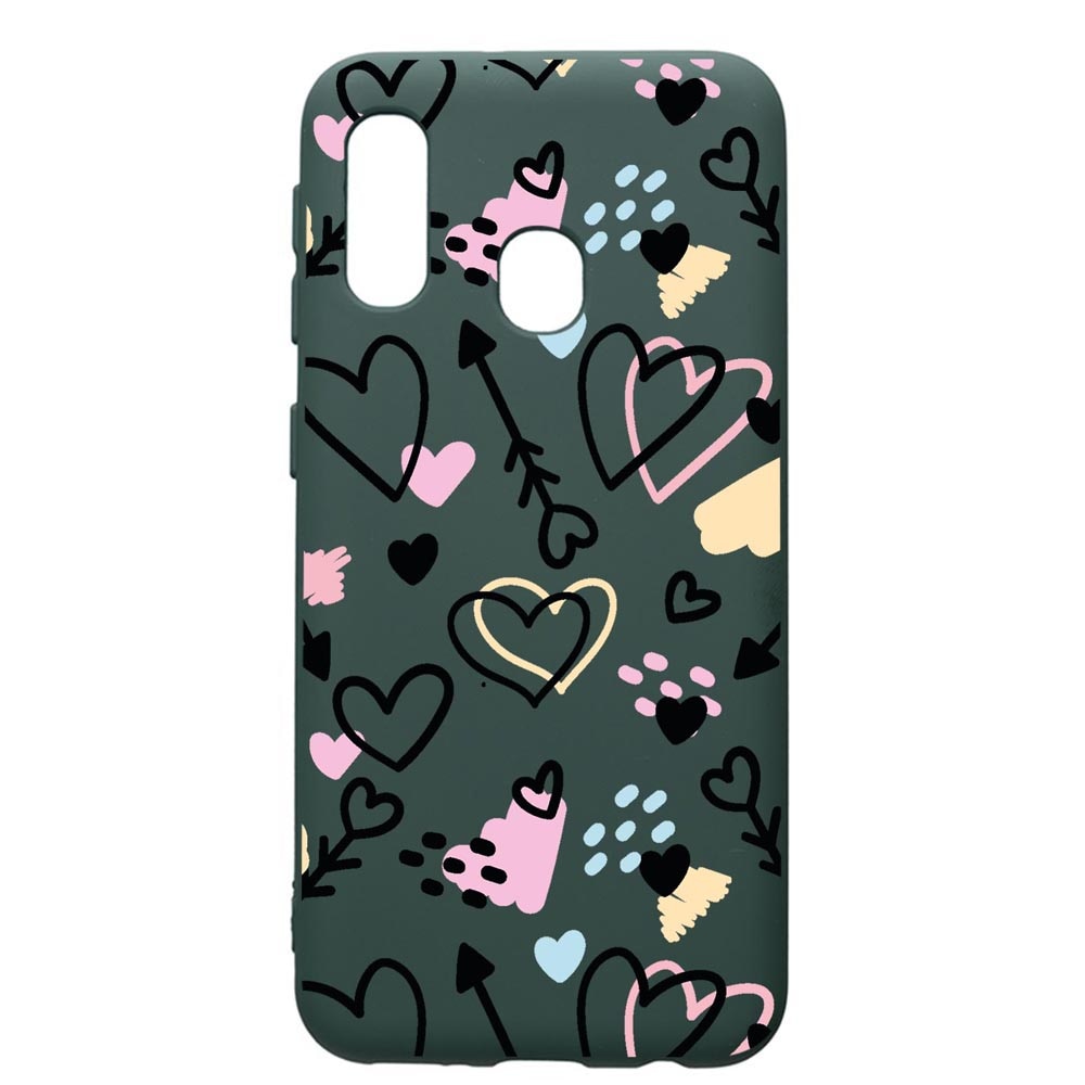 Husa Silicon Premium Compatibila Cu Samsung Galaxy A40, Love Symbols, cu interiorul din material textil, protectie camera, Forest Green, PFG764