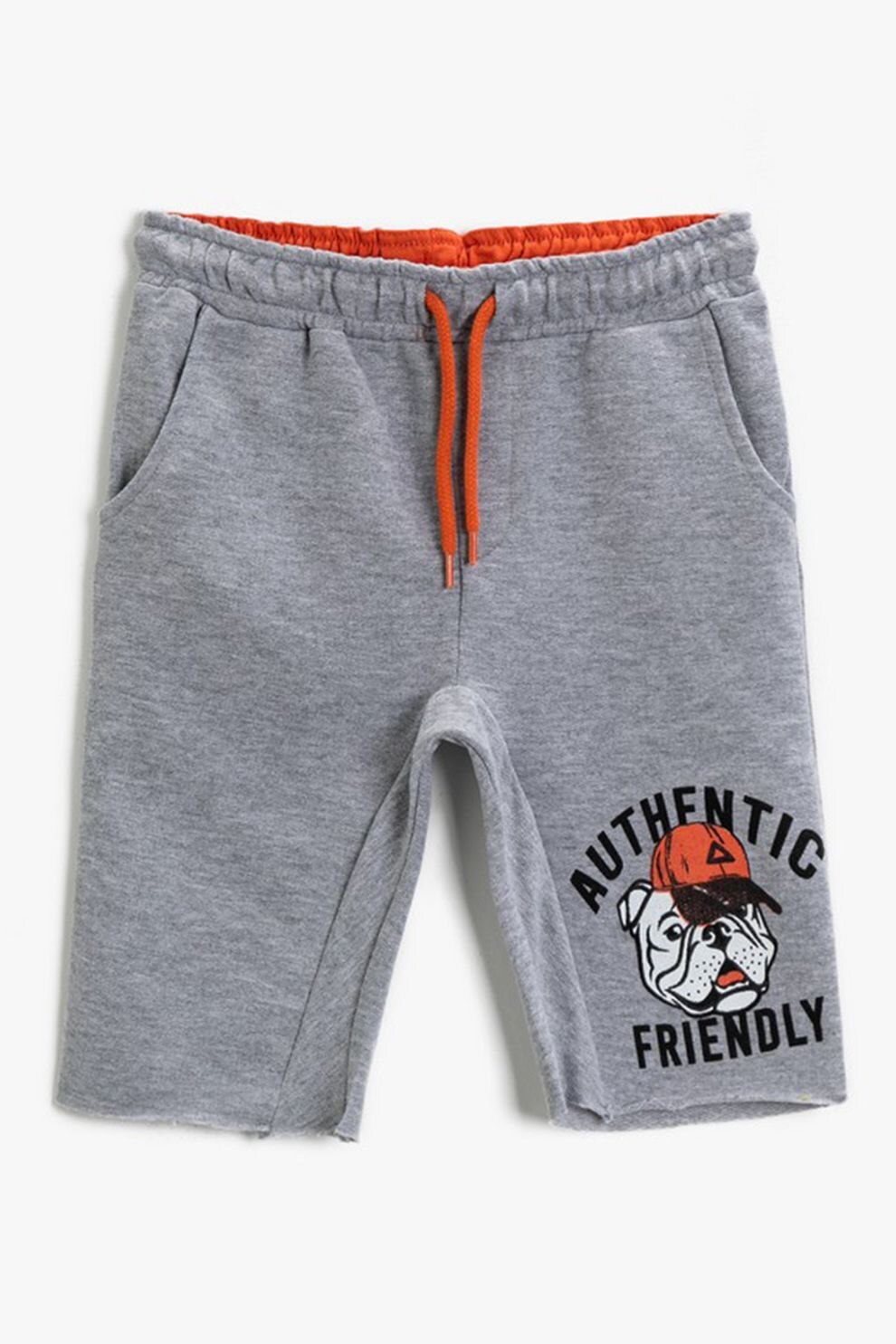 KOTON, Pantaloni scurti cu snur in talie, Gri melange/Negru/Oranj mandarina