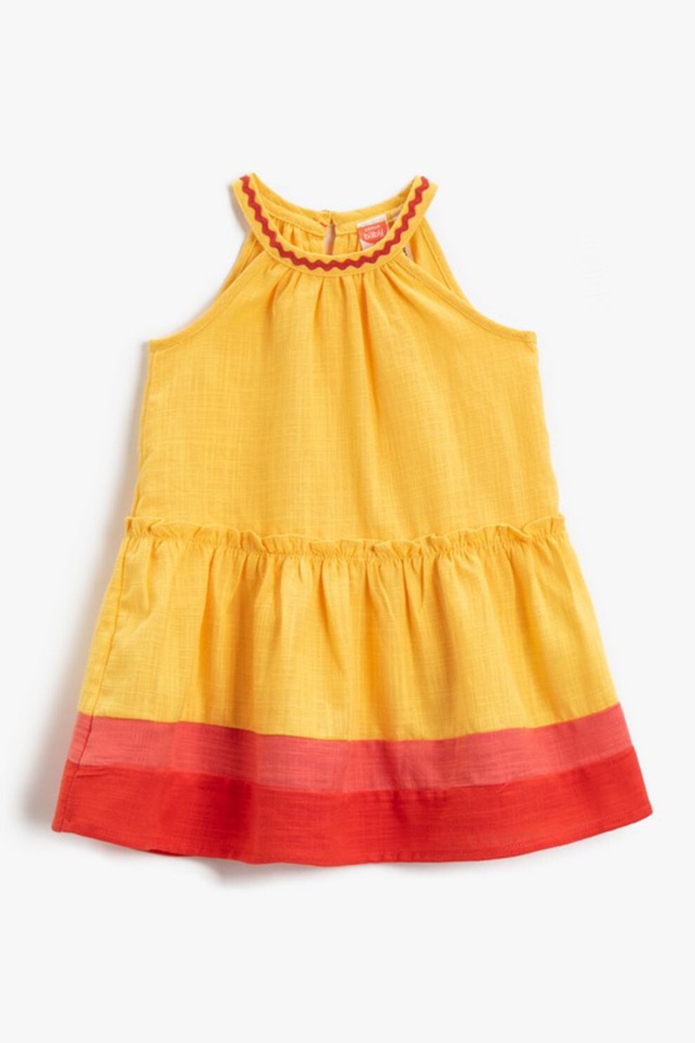 KOTON, Rochie evazata de bumbac, Galben sofran/Rosu, 80-86 CM