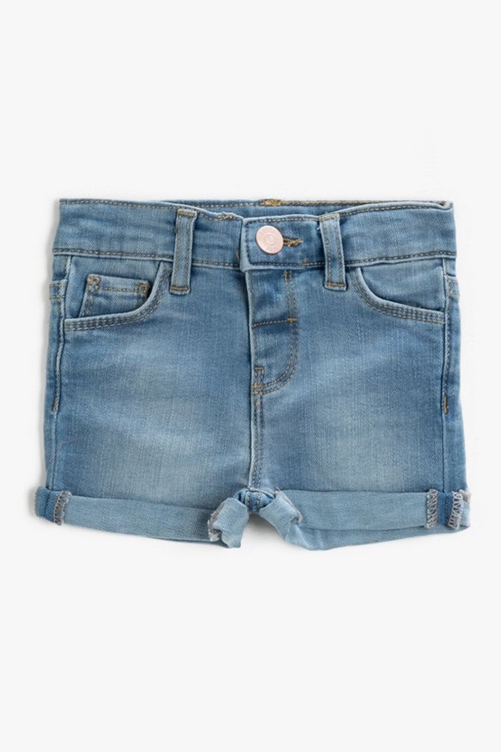 KOTON, Pantaloni scurti din denim cu terminatii rasucite, Albastru prafuit/Alb