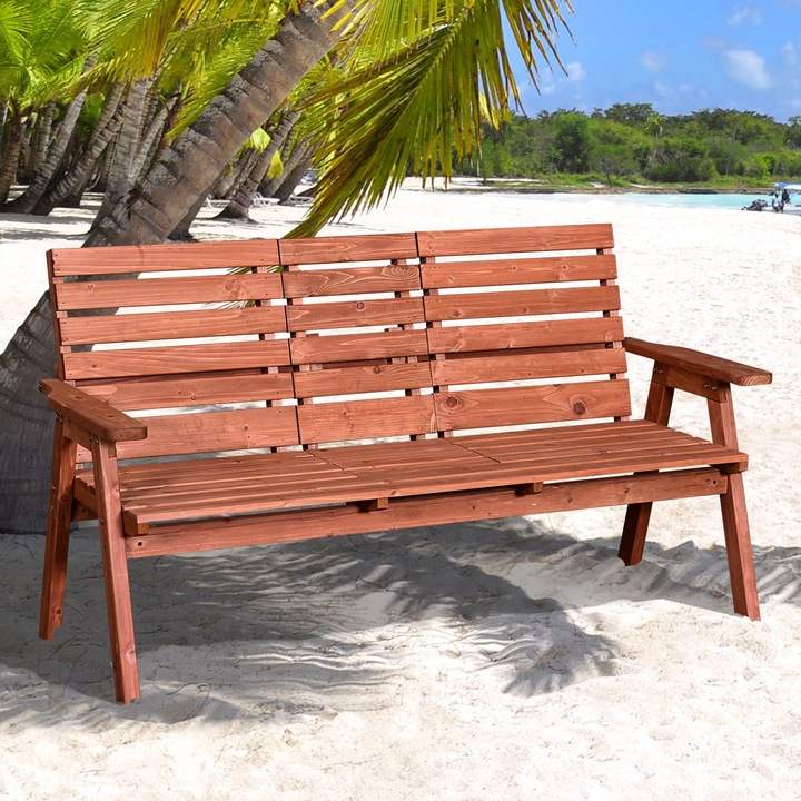 Outsunny 84B-395, Kerti pad, 2/3 ülőhely, fenyőfa, dohányzóasztal székké alakítható, 160x70x85cm, barna