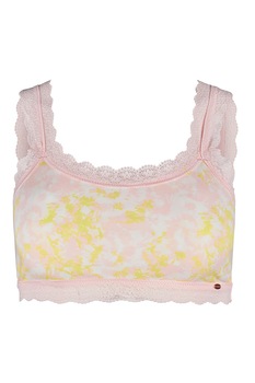 Skiny, Bustiera cu imprimeu si detaliu din dantela, Roz pal/Galben, S Skiny, Bustiera cu imprimeu si detaliu din dantela, Roz pal/Galben, S