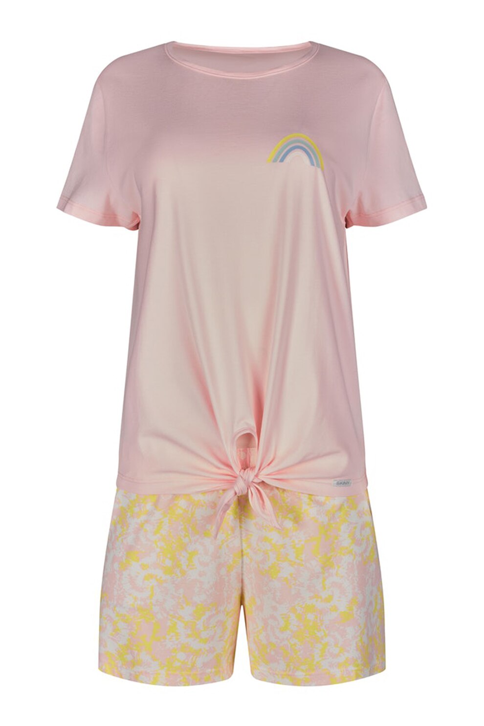 Skiny, Pijama cu pantaloni scurti cu imprimeu, Roz/Galben mustar