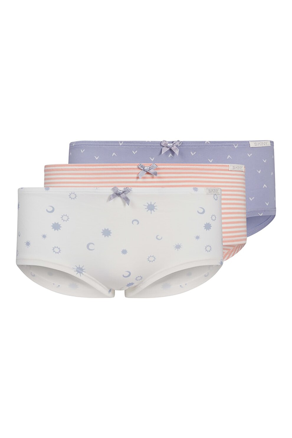 Skiny, Set de boxeri 3 perechi din amestec de bumbac Albastru lavanda/alb/roz, Albastru lavanda/alb/roz