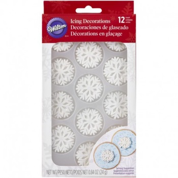 Set de 12 decoratiuni comestibile, fulgi de zapada stralucitoare, Wilton Set de 12 decoratiuni comestibile, fulgi de zapada stralucitoare, Wilton
