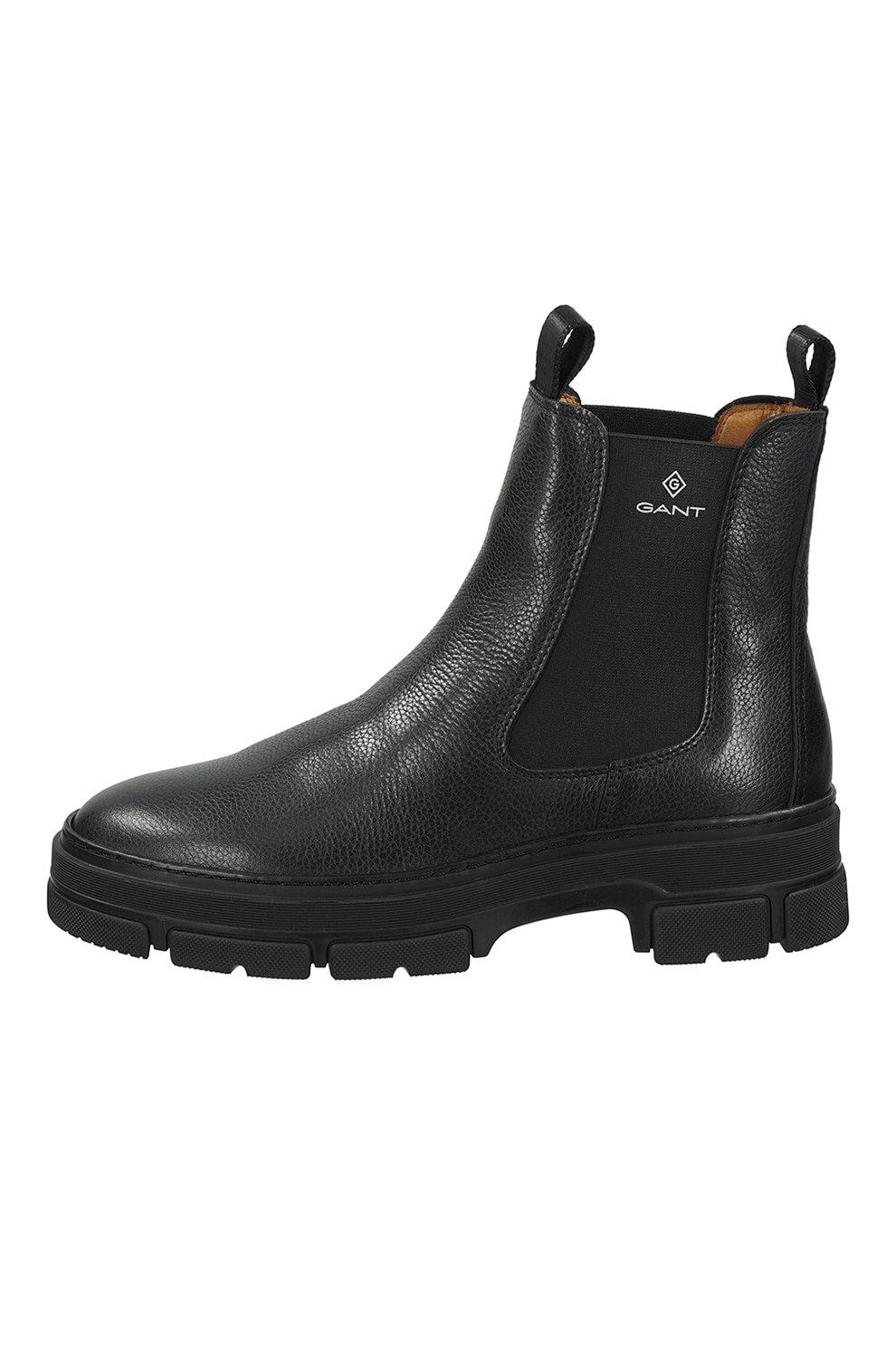 Gant, Ghete Chelsea de piele cu toc masiv si logo, Negru