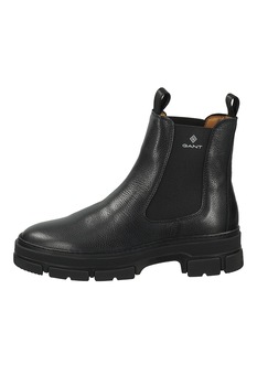 Gant, Ghete Chelsea de piele cu toc masiv si logo, Negru Gant, Ghete Chelsea de piele cu toc masiv si logo, Negru