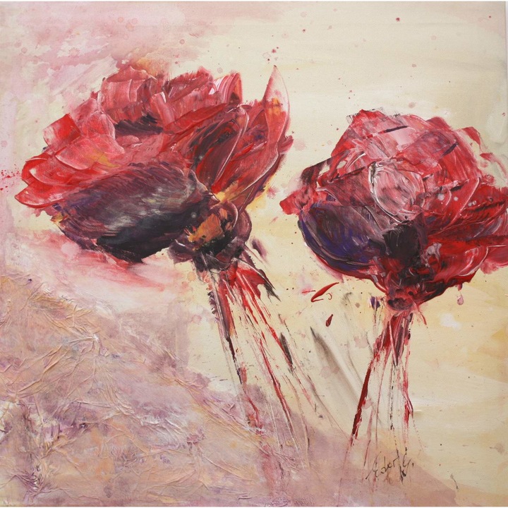 Tablou acril "In miscare" pictat manual de Eder Gertraud, dimensiune 23.5 x 23.5 cm