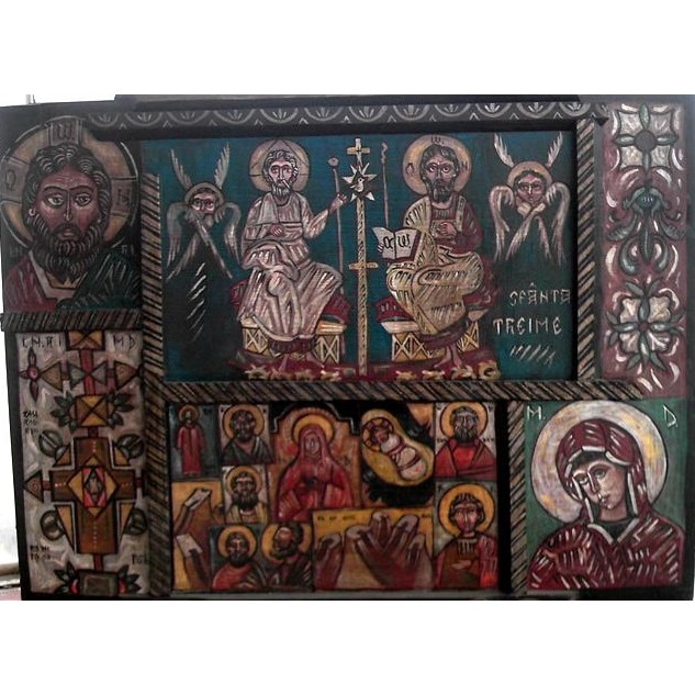 Tablou Trinitatea Sfanta - Compozitie Iconografica, pictat manual Gheorghe Parascan, dimensiune 67 x 52 cm