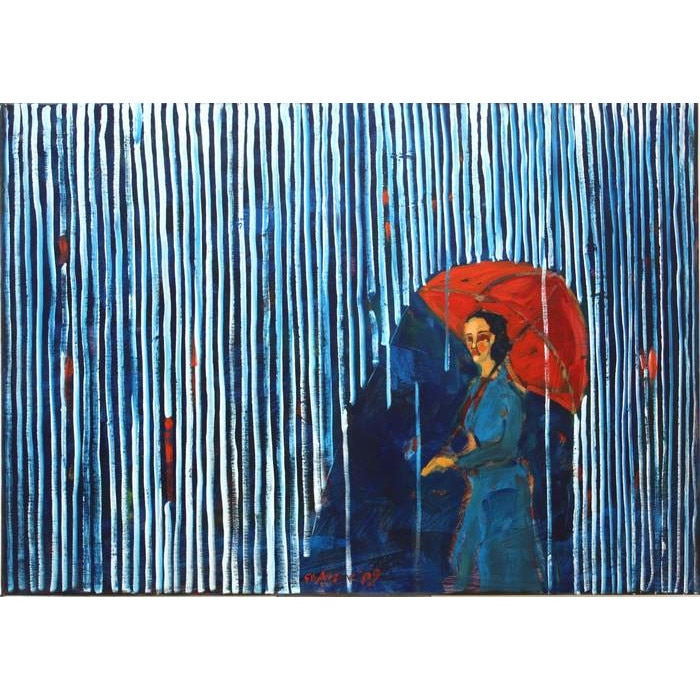 Tablou acrilic Ploaie, pictat manual Bartosz Fraczek, dimensiune 70 x 50 cm