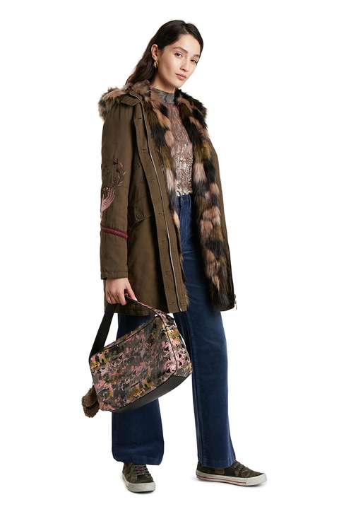 DESIGUAL, Geaca parka reversibila cu blana ecologica, Kaki