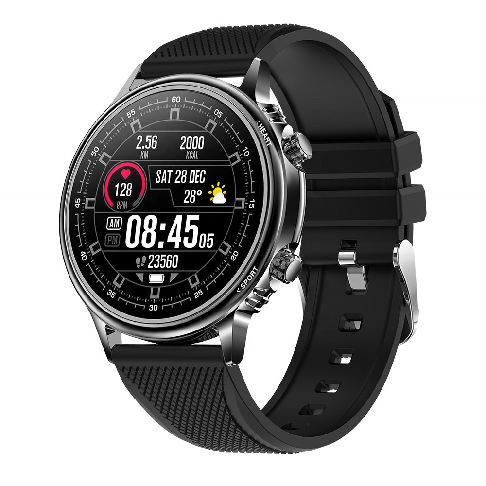 Farrot CF81 Smartwatch, 2021, monitor de ritm cardiac monitor de presiune 1,32-inch 360 * 360 rotund Full HD, functii de fitness, barbati si femei ceas inteligent, piele negru