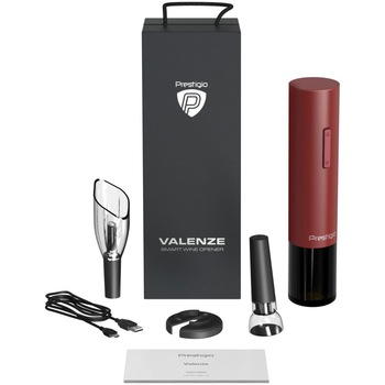 Tirbuson automat Prestigio Valenze, autonomie pana la 80 sticle, operare simpla cu 2 butoane, 3 accesorii: aerator, dop cu vacuum, cutter folie, baterie 500mAh, rosu Tirbuson automat Prestigio Valenze, autonomie pana la 80 sticle, operare simpla cu 2 butoane, 3 accesorii: aerator, dop cu vacuum, cutter folie, baterie 500mAh, rosu