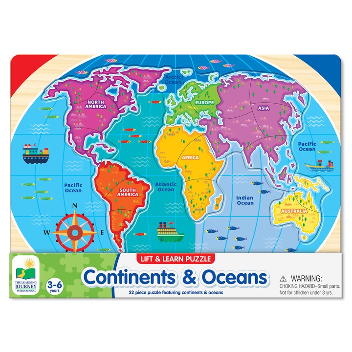 Пъзел The Learning Journey - Lift & Learn, Да научим континентите и океаните
