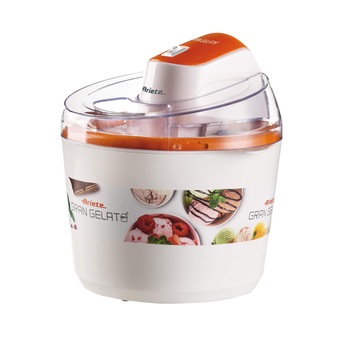 Aparat de inghetata, sorbet si iaurt inghetat Gran Gelato Ariete, capacitate 1.5 l, recipient detasabil, 12 W, buton On/Off, Alb/Portocaliu Aparat de inghetata, sorbet si iaurt inghetat Gran Gelato Ariete, capacitate 1.5 l, recipient detasabil, 12 W, buton On/Off, Alb/Portocaliu