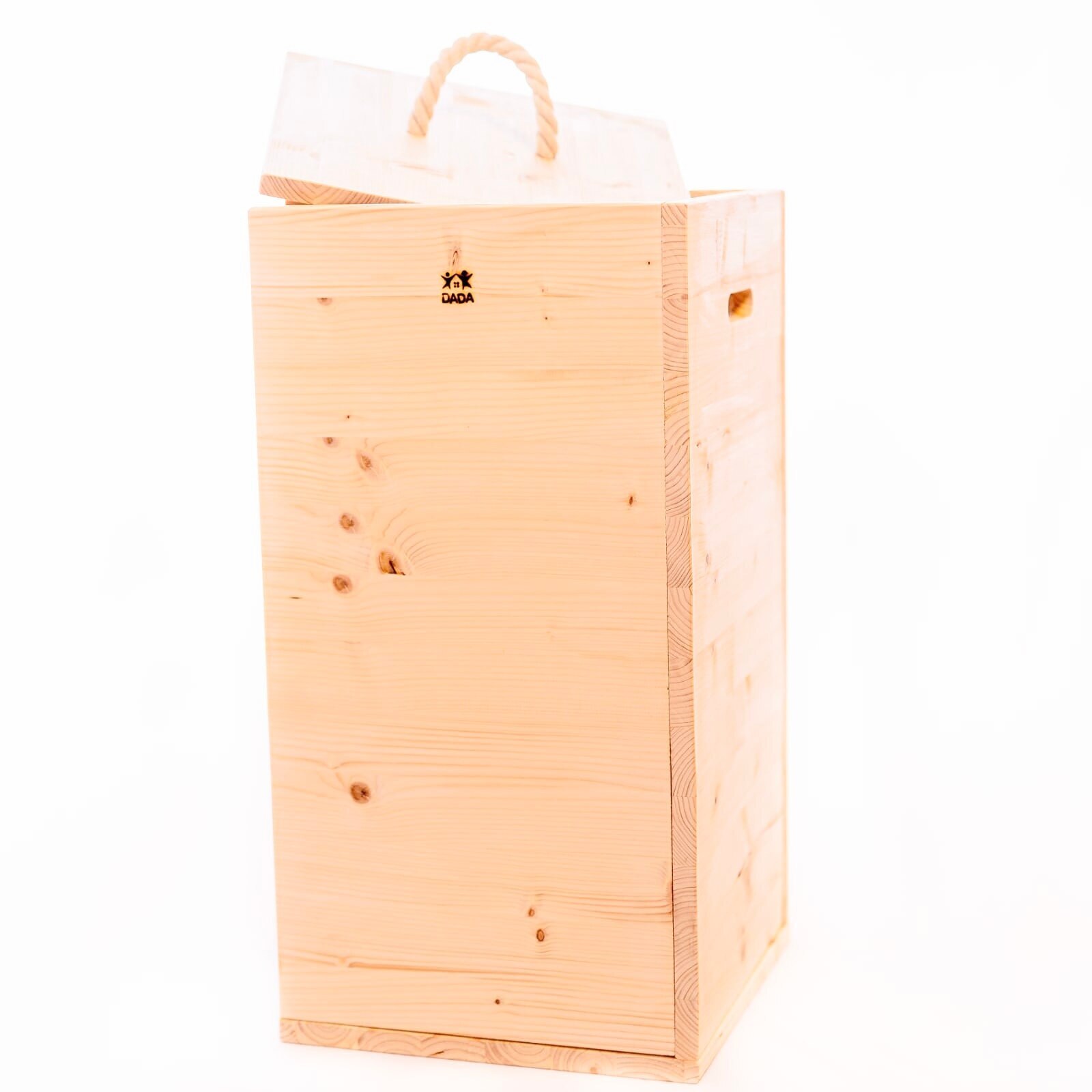 Cos rufe cu maner sfoara si capac detasabil , Dada, lemn masiv, 32.2 cm x 32.2 cm x 60 cm