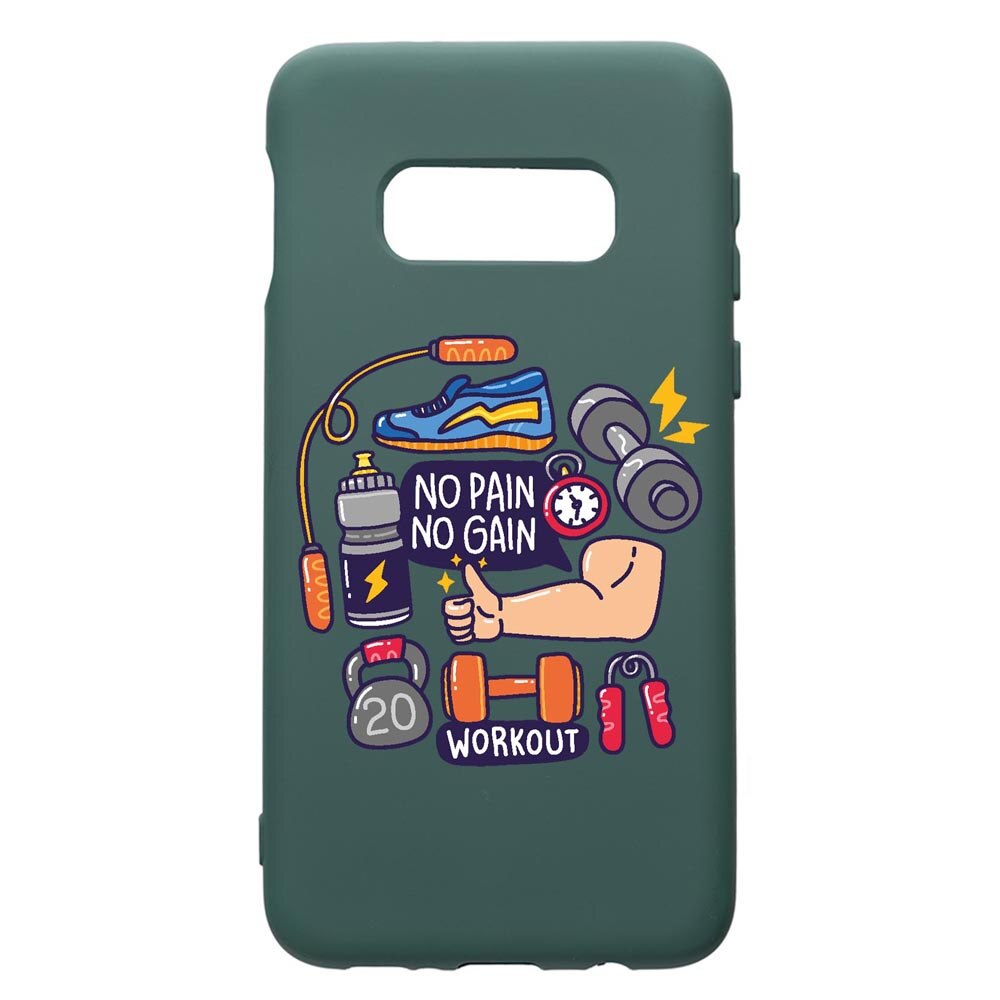 Husa Silicon Premium Compatibila Cu Samsung Galaxy S10e, Workout - No Pain No Gain, cu interiorul din material textil, protectie camera, Forest Green, PFG783