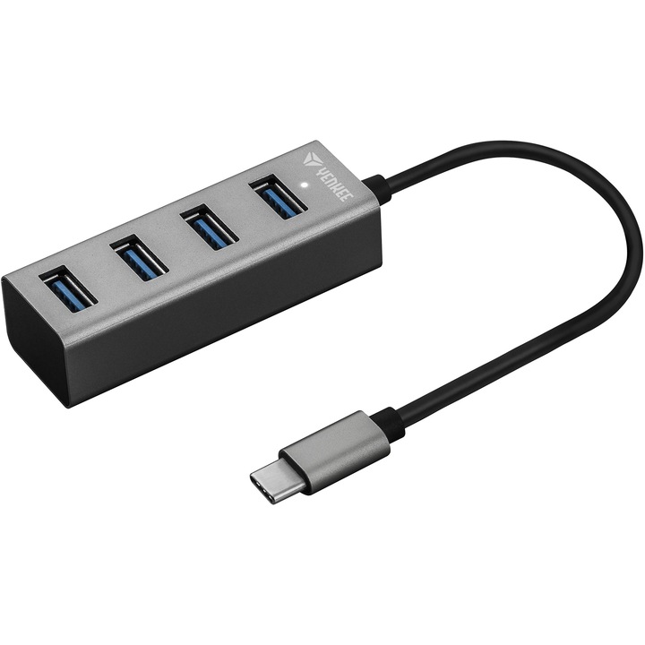 Yenkee YHB C430 4 x USB алуминиев хъб, USB-C, черен