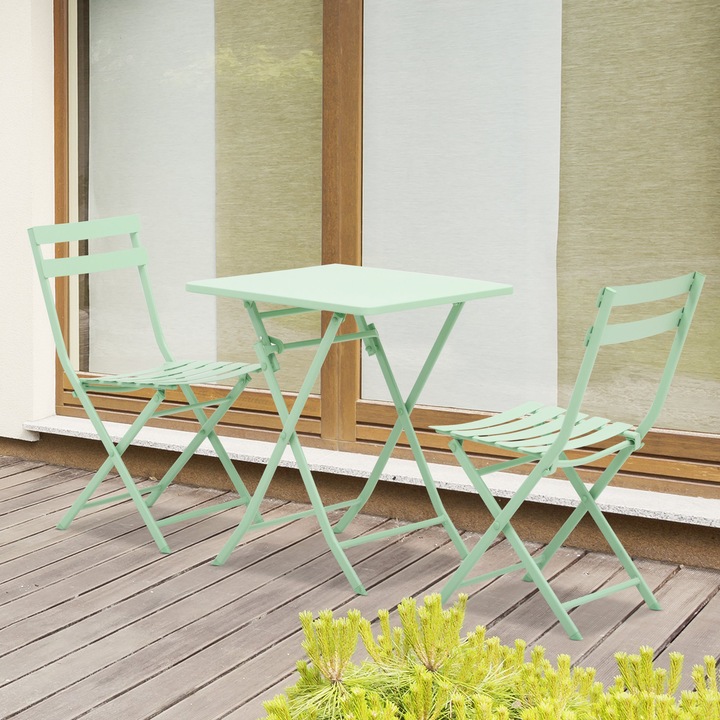 Set mobilier exterior Outsunny, 3 piese, Masuta de cafea, 2 scaune pliabile, Verde