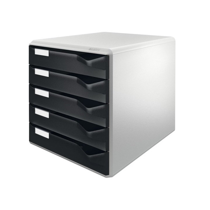 Leitz – Iratdoboz, levél- és irattartó készlet, ház színe szürke, fekete fiók, 5 fiók