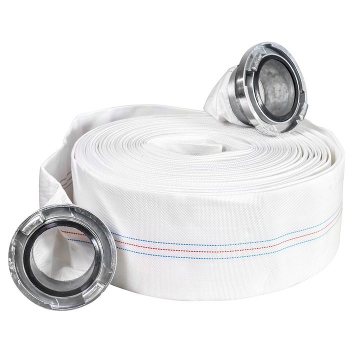 Furtun pompieri PVC panzat cu racord 2 toli (50,8mm) lungime 20m, grosime furtun 1,7mm, presiune de lucru 6 Bar, Campion