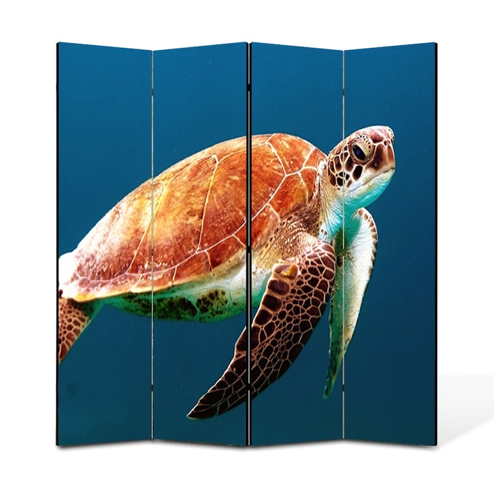 Paravan 4 piese Premium TrueColor, Art Star, Testoasa in adancurile oceanului, Animale, Panza pe cadru de lemn, Decoratiuni Moderne pentru Casa, 4 Panouri de 45x180, 180 x 180 cm