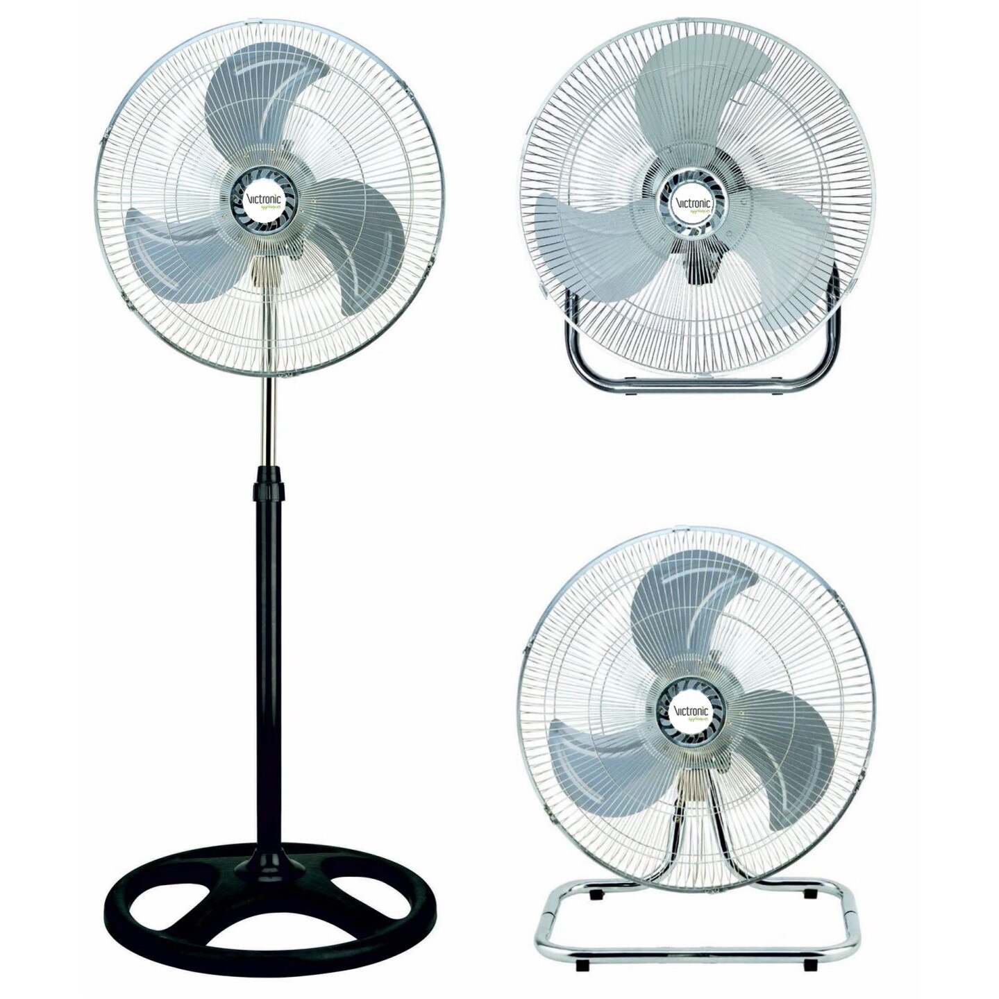 Ventilator cu picior Victronic , 3 in 1, 55 W, 3 viteze, diametru 45 cm, SF4502/ negru cu gri