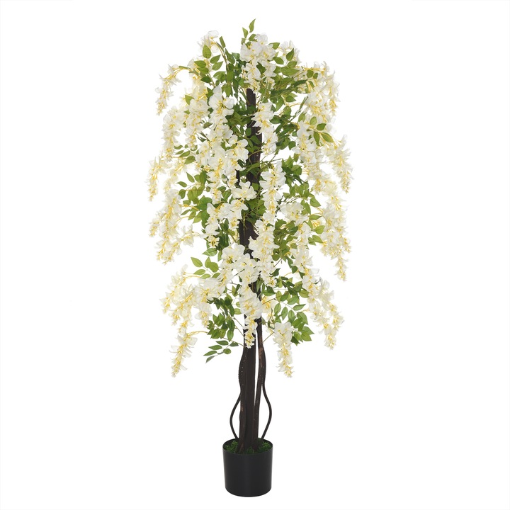 Изкуствено растение Outsunny Wisteria, Закрито / Външно, Диаметър 24 х 165 см, Бял / Зелен