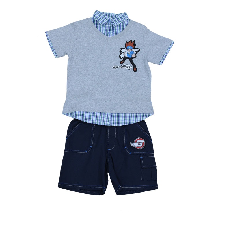 Set tricou si pantaloni scurti pentru baietI Beyblade ME1158, Gri/ Bleumarin