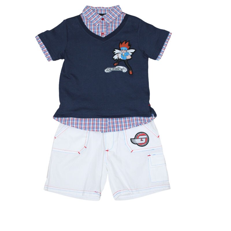 Set tricou si pantaloni scurti pentru baietI Beyblade ME1158, Bleumarin/Alb