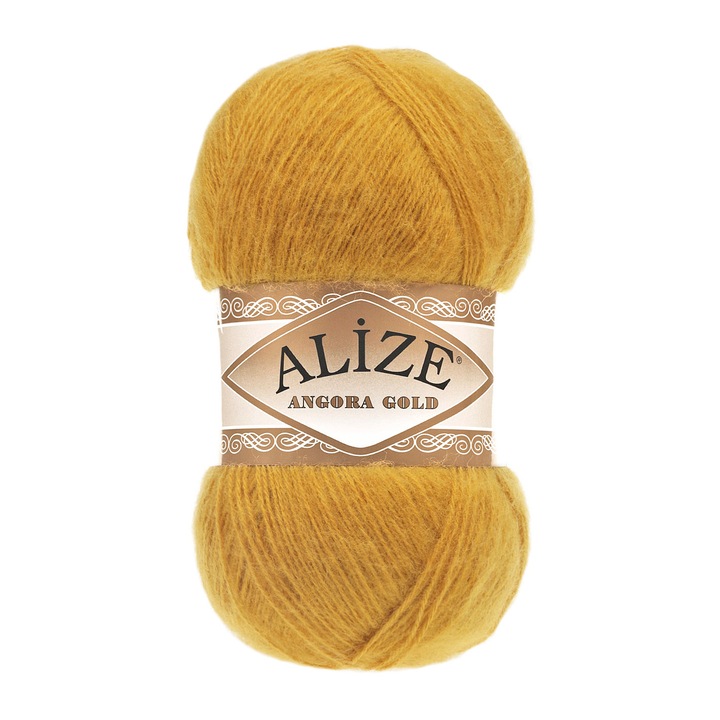 Fir textil, Alize Angora Gold 02, pentru crosetat si tricotat, lana, mustar, 550m