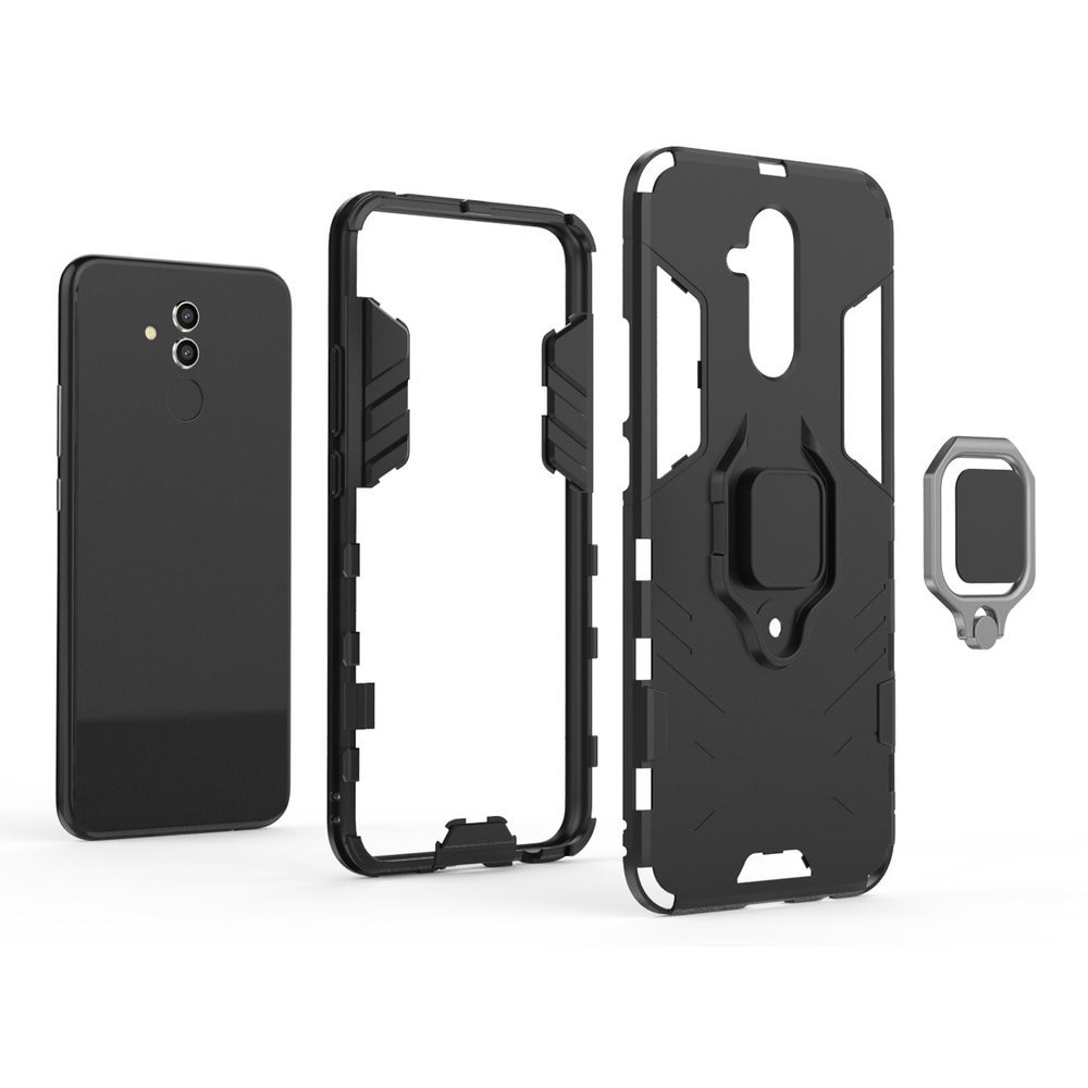 Husa G-Ring Defender compatibila cu Huawei Mate 20 Lite, Antishock Armor, Inel rotativ 360 grade, Magnet suport auto incorporat, TPU si PC, Black