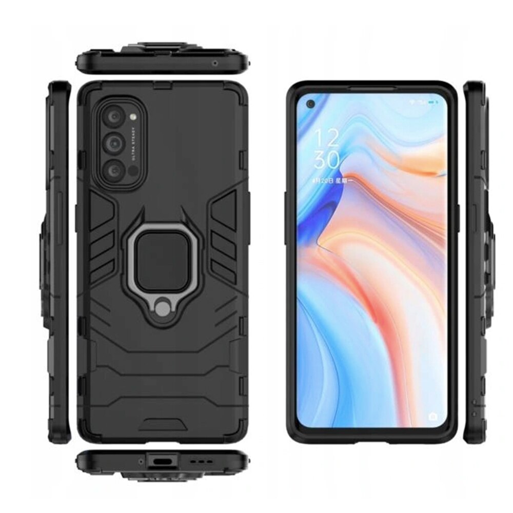 Husa G-Ring Defender compatibila cu Oppo Reno 4 Pro, Antishock Armor, Inel rotativ 360 grade, Magnet suport auto incorporat, TPU si PC, Black