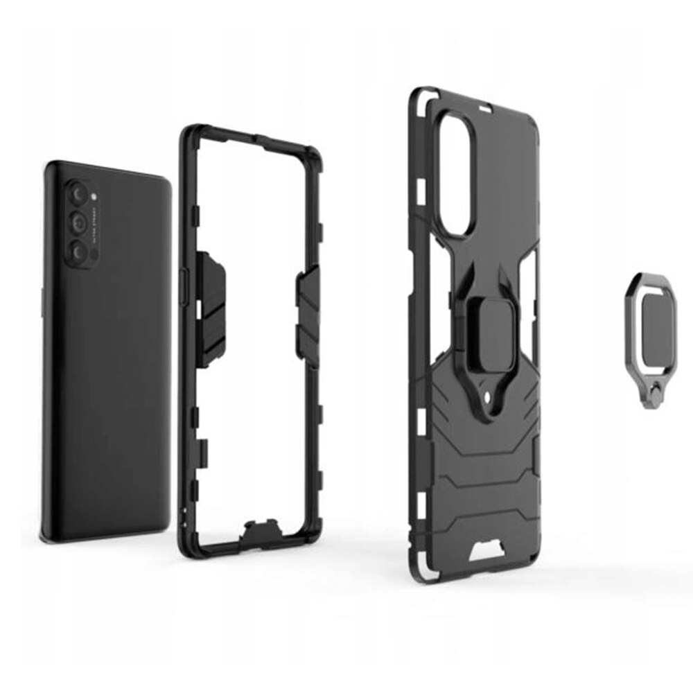 Husa G-Ring Defender compatibila cu Oppo Reno 4 Pro, Antishock Armor, Inel rotativ 360 grade, Magnet suport auto incorporat, TPU si PC, Black