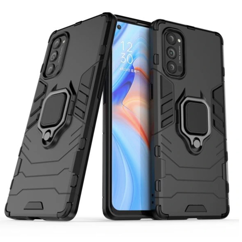 Husa G-Ring Defender compatibila cu Oppo Reno 4 Pro, Antishock Armor, Inel rotativ 360 grade, Magnet suport auto incorporat, TPU si PC, Black