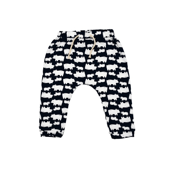 Pantaloni bebelusi, BabyCloud, Bumbac, Alb/Negru
