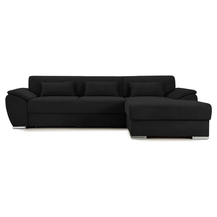 Coltar Extensibil PICASSO, 300x170x80 cm, cu Lada de Depozitare, Arcuri sinusoidale, Dreapta, Negru