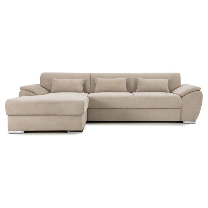 Coltar Extensibil PICASSO, 300x170x80 cm, cu Lada de Depozitare, Arcuri Bonell, Stanga, Bej