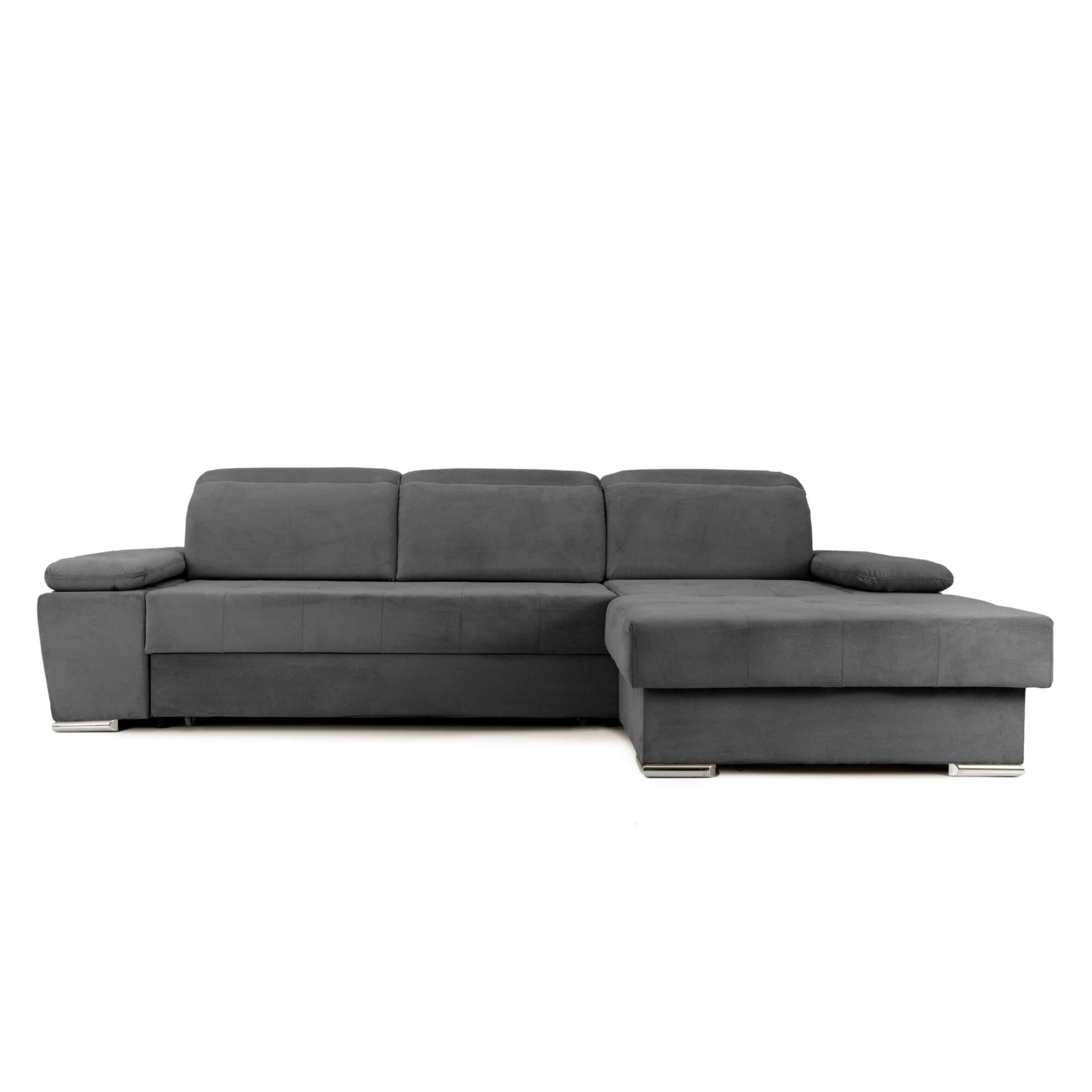 Coltar Extensibil TRENDY, cu lada de depozitare, cu tetiere, 300x180x110 cm, Dreapta, Gri