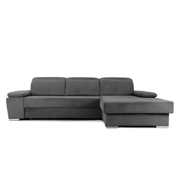 Coltar Extensibil TRENDY, cu lada de depozitare, cu tetiere, 300x180x110 cm, Dreapta, Gri Coltar Extensibil TRENDY, cu lada de depozitare, cu tetiere, 300x180x110 cm, Dreapta, Gri