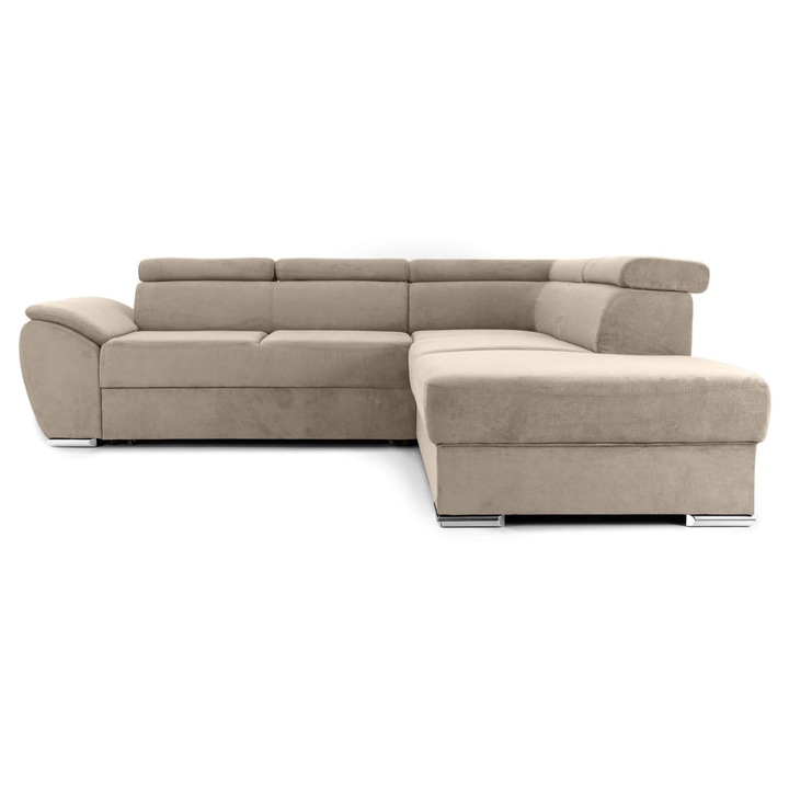 Coltar Extensibil CUBA, 275x240x80 cm, cu tetiere reglabile, Dreapta, Bej