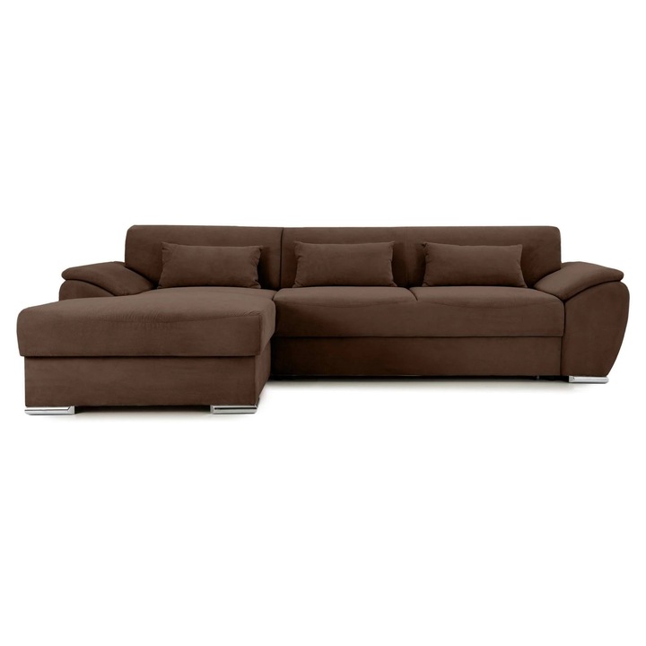 Coltar Extensibil PICASSO, 300x170x80 cm, cu Lada de Depozitare, Arcuri sinusoidale, Stanga, Maro