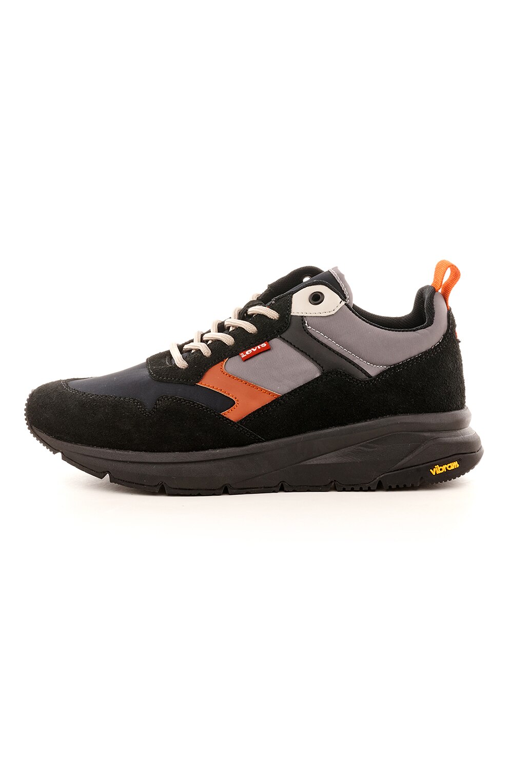 Levi's, Pantofi sport cu garnituri de piele intoarsa, negru, gri cenusa, oranj