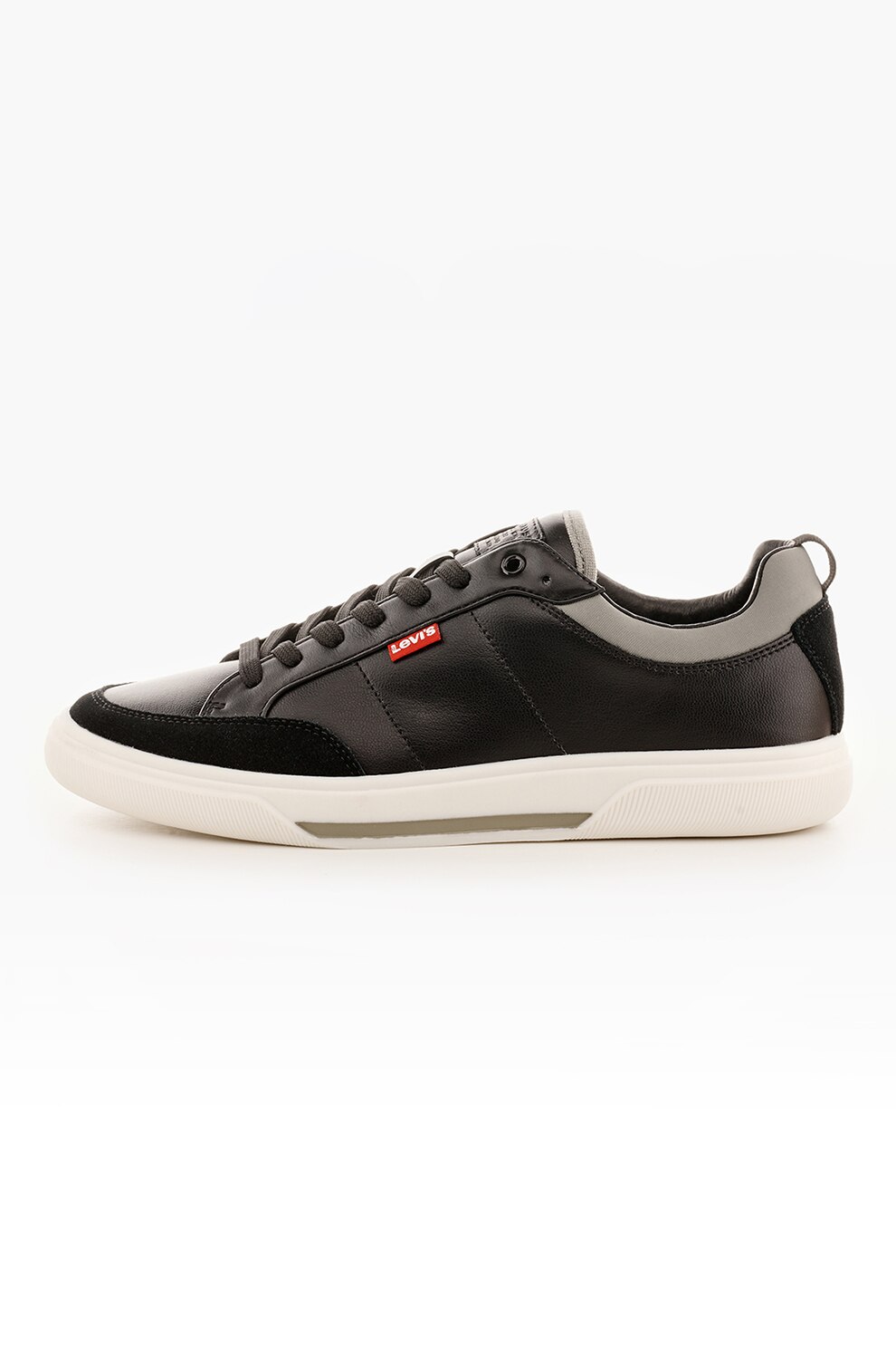 Levi's, Pantofi sport de piele cu garnituri de piele intoarsa, Negru/Gri cenusa