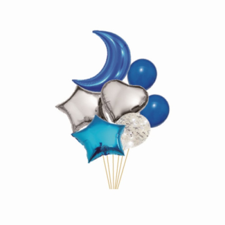 Комплект от 7 балона, латекс и металик, сини